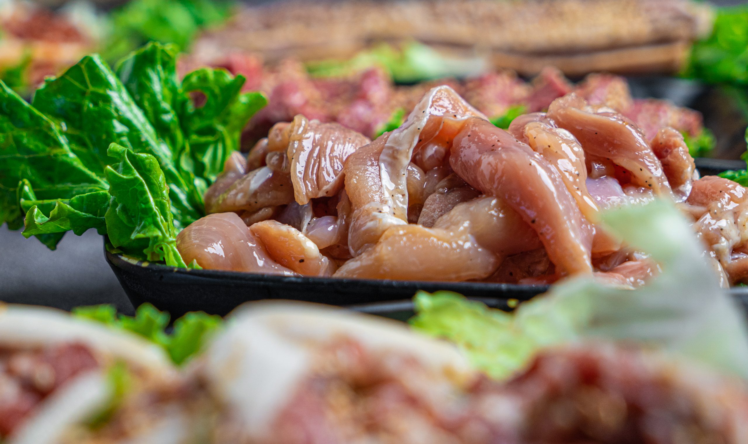 Close-up of premium raw meats for Korean BBQ grill at Gaja