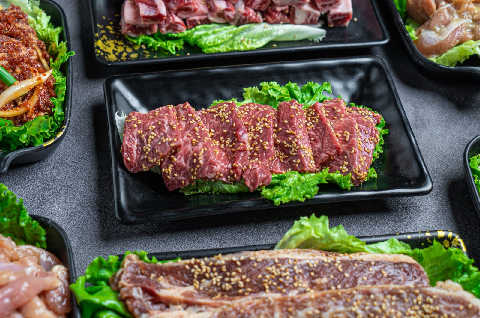 Gaja Korean BBQ premium beef cuts with sesame and garnish